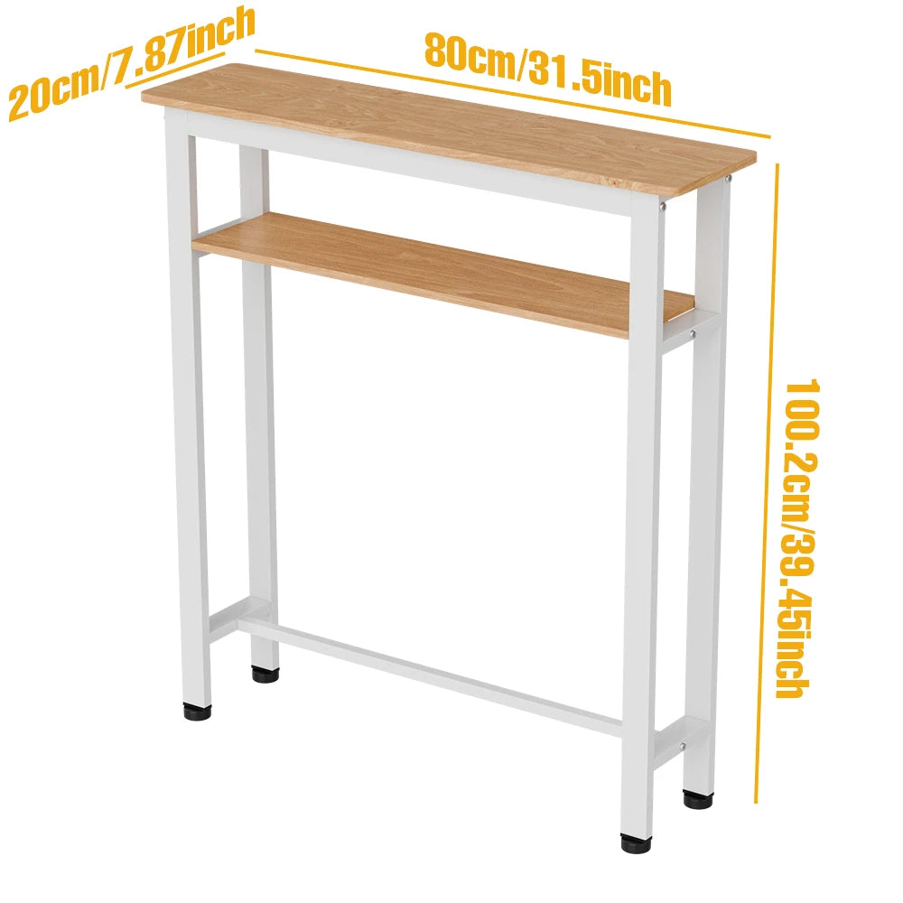 Mesa de consola estrecha para sofá con 2 estantes para sala de estar, balcón, bar, mesa de mostrador de madera MDF 80*20*100.2cm/80*20*75.2cm