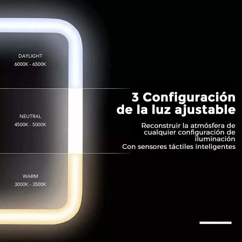 Espejo LED de 3 capas con luz natural, ideal para viajar, con iluminación regulable al tacto y recargable por USB