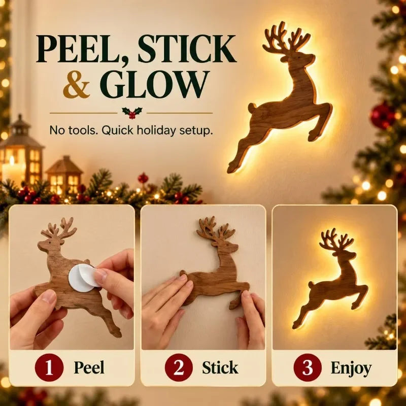 Reindeer Glow Christmas Decor LED Light Up Glowing Reindeer Wall Stickers Outdoor Festive Lighting Holiday Wood Decor Gift