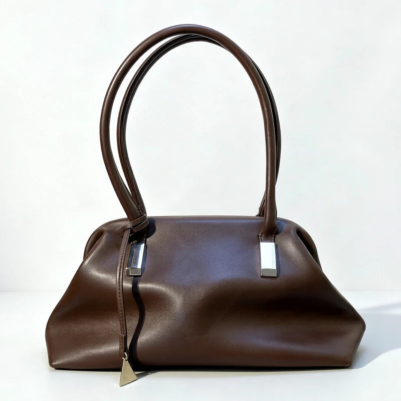 Shell-Shaped Metal Frame Clip Bags For Women Luxury Designer Handbags Purses 2026 New In PU Metal Piece Straps Underarm Shoulder