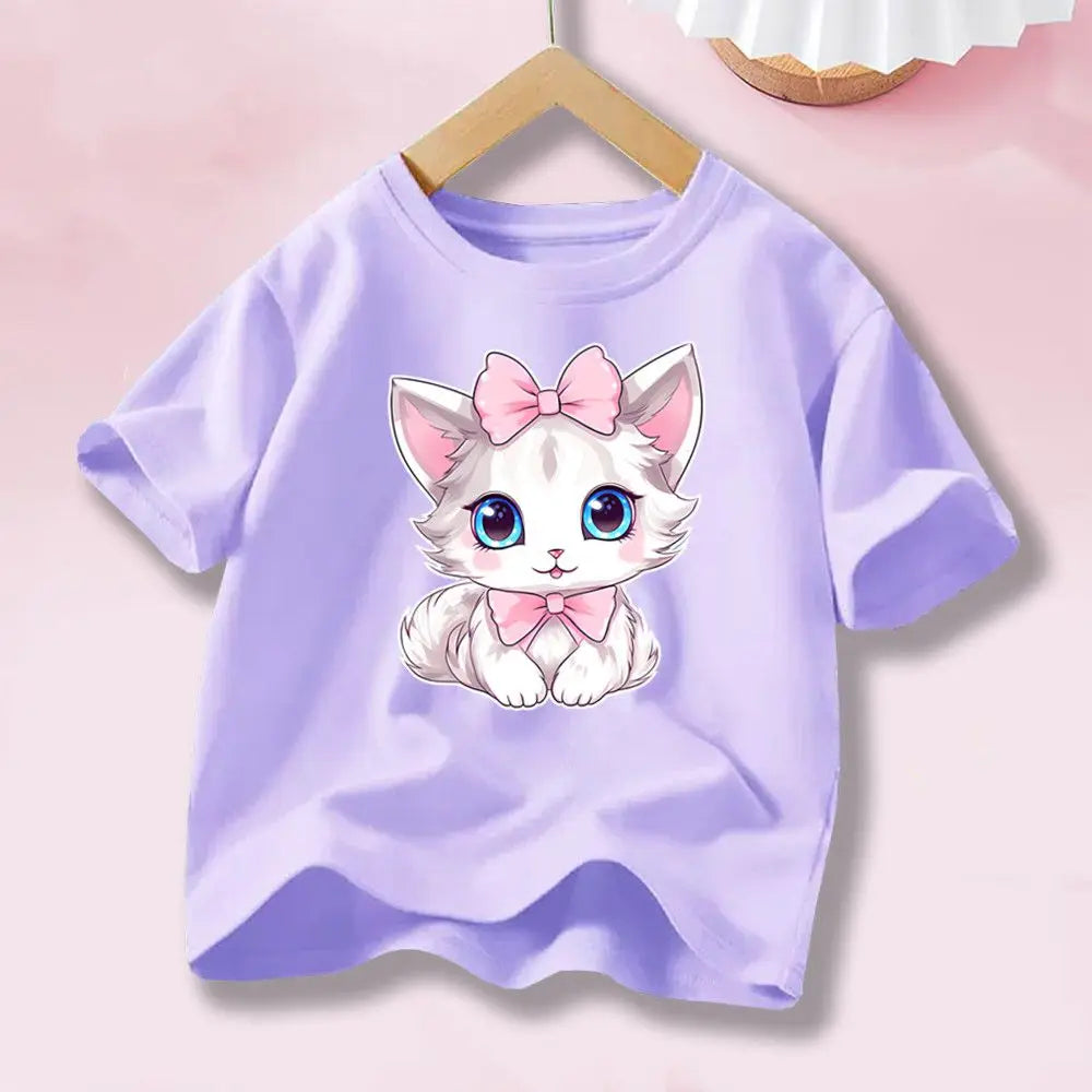 Girls’ Cat-Print Short-Sleeve T-Shirt