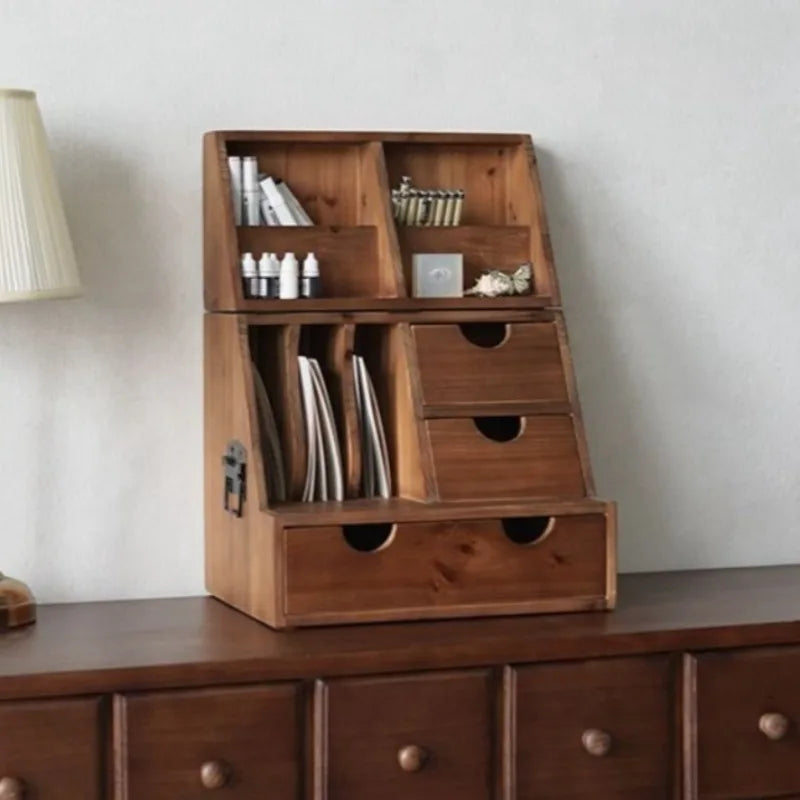 Holz-Aufbewahrungsständer Schreibtisch-Organizer Regal Tisch-Vitrine Kosmetik-Organizer Schubladen-Aufbewahrungsbox Schreibwarenregal