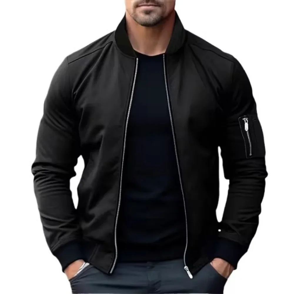 Autumn New Jackets for Men Solid Color Bomber Jacket Coat Business Stand Collar Male Windbreaker Outwear Mens Zipper Streetwear
