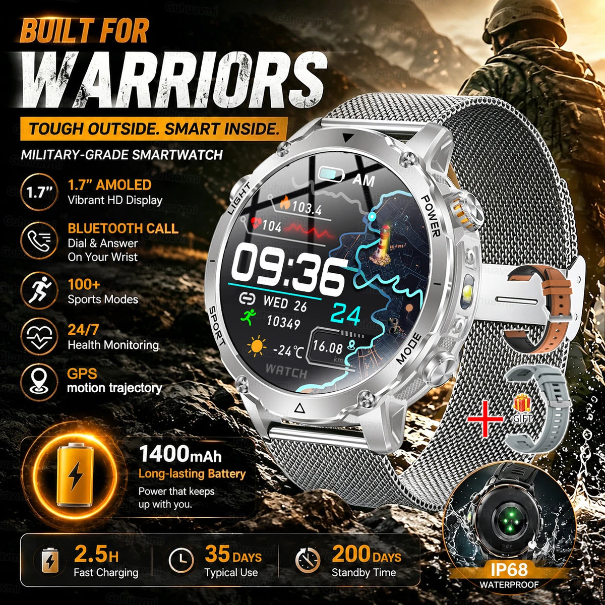 Rugged Outdoor Smartwatch with Bluetooth Calling