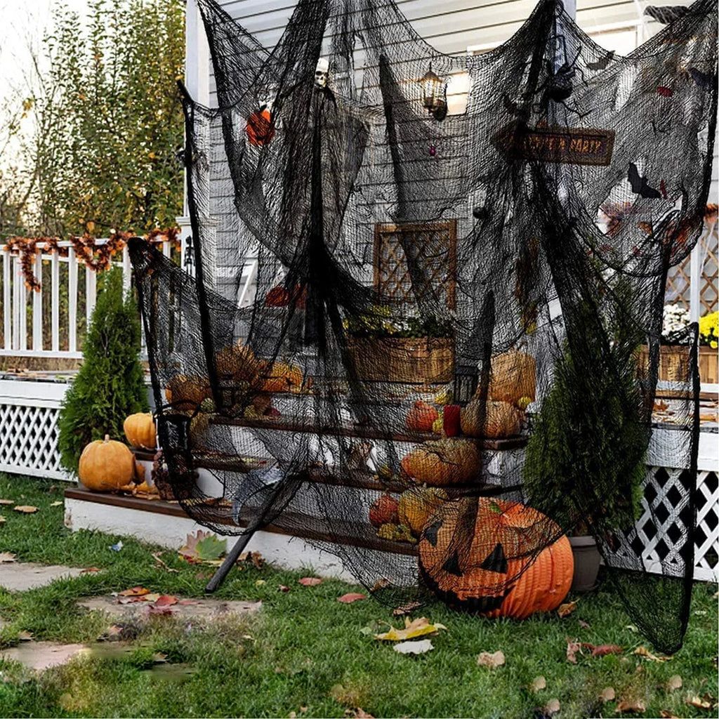 76 x 183 cm Halloween-Dekoration, schwarzer Gruselstoff aus Gaze für Fenster, Tisch und Tür, schaurige Netzdeko für Kostümpartys und Spukhaus-Wanddekoration