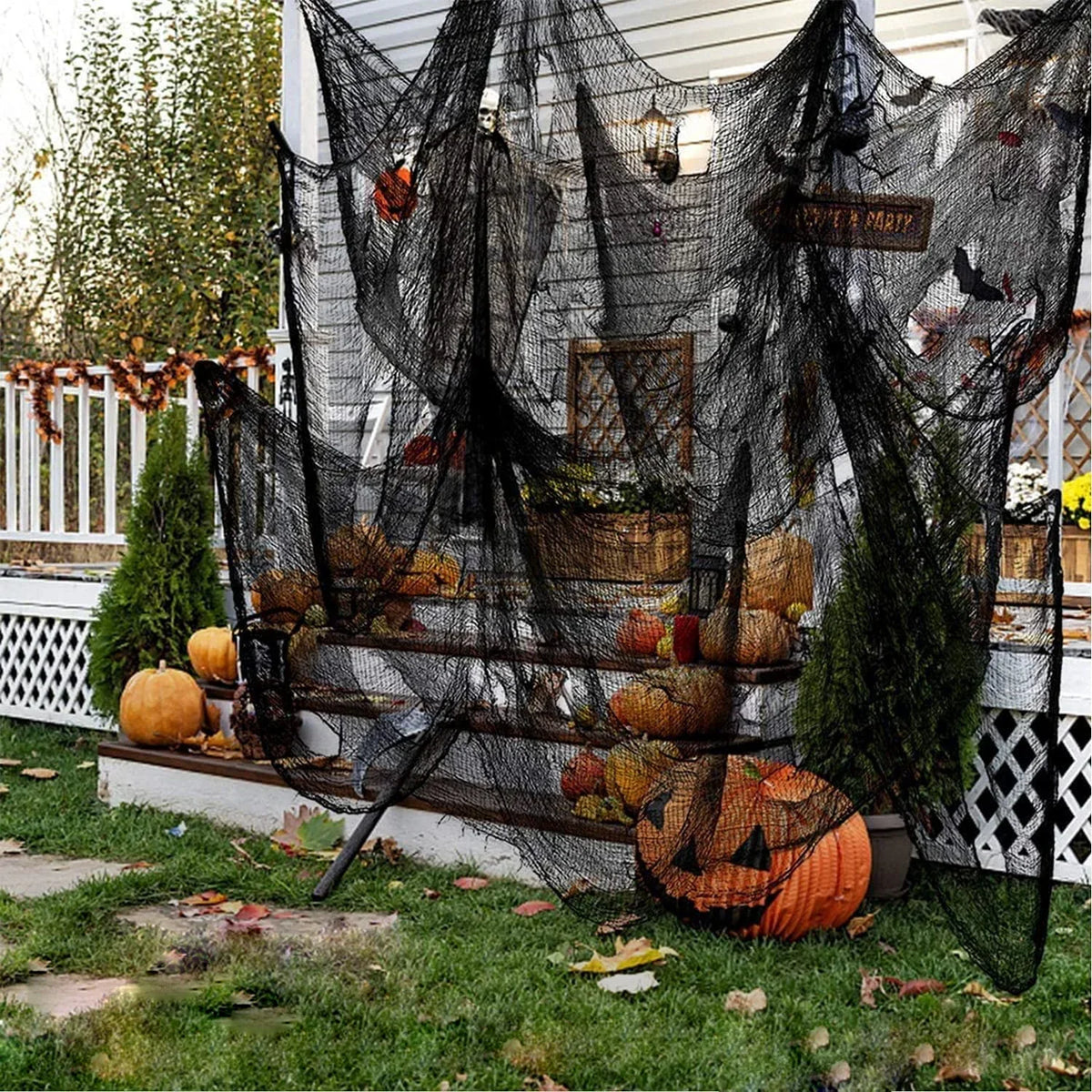 76 x 183 cm Halloween-Dekoration, schwarzer Gruselstoff aus Gaze für Fenster, Tisch und Tür, schaurige Netzdeko für Kostümpartys und Spukhaus-Wanddekoration