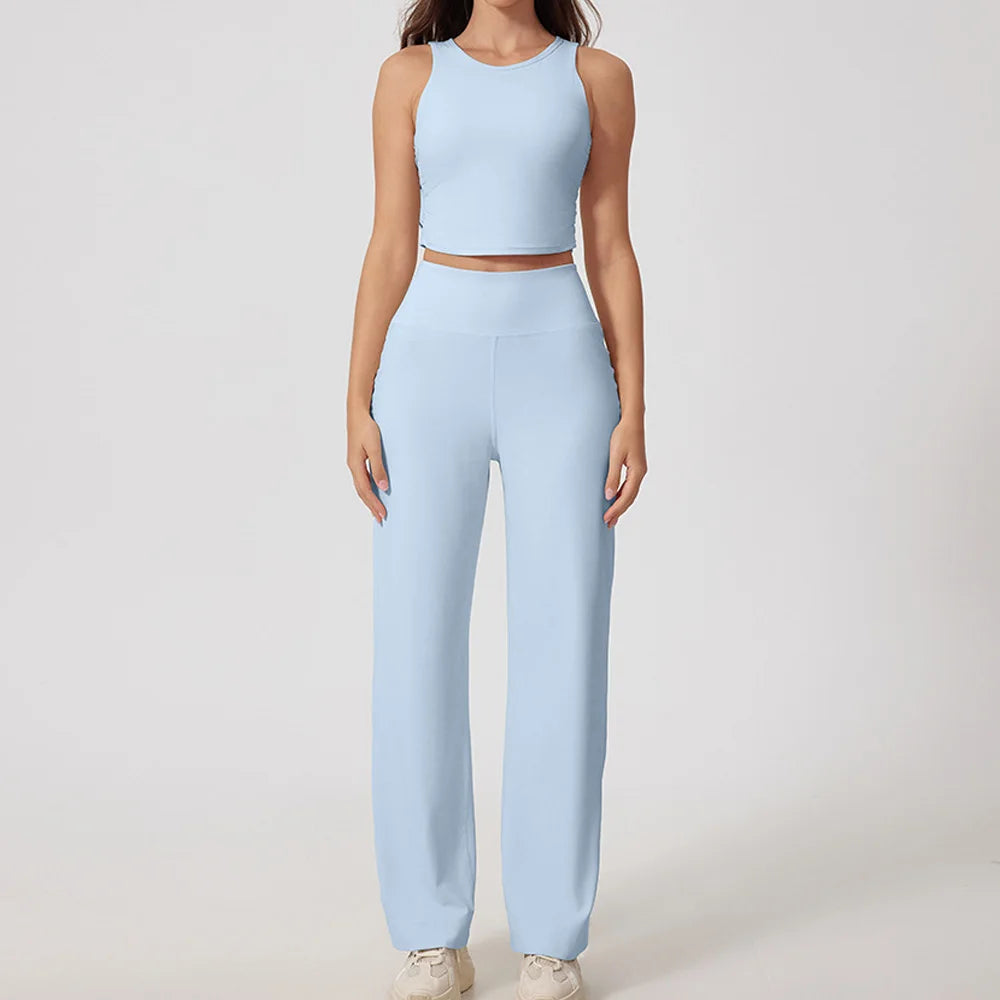 Completo yoga donna, top e pantaloni a gamba dritta