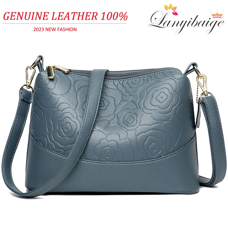 New Solid Genuine Leather Handbag Designer Top Handle Bag Large Capacity Women Messenger Shoulder Bags Luxury Cowhide Female Sac