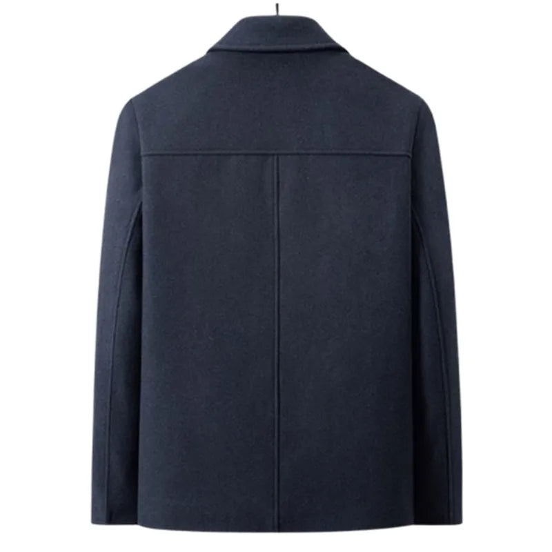 Autumn Winter Wool Jackets Men Turn Down Collar Business Casual Woolen Outwear Coats Male Solid Thick Wool Blends Jacket Coat