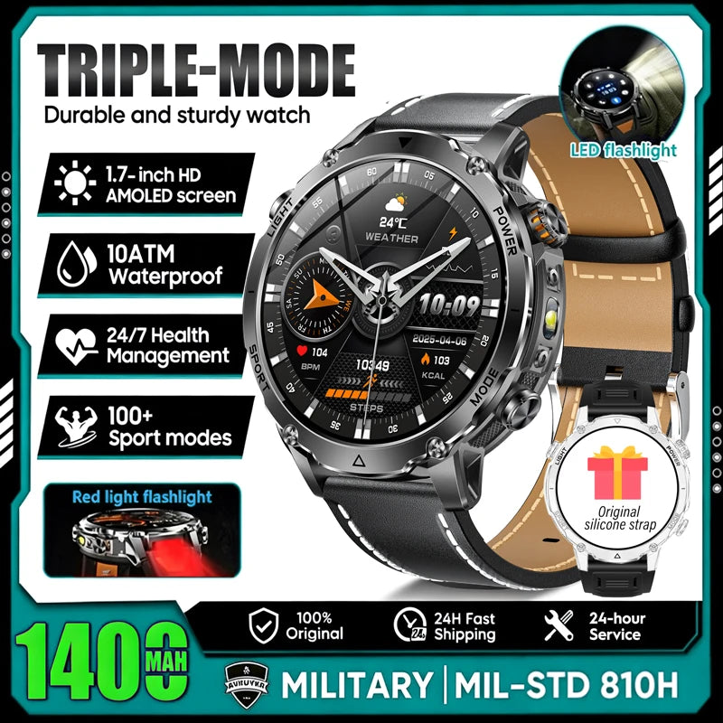 Outdoor AMOLED Smartwatch with Flashlight and Bluetooth Calling
