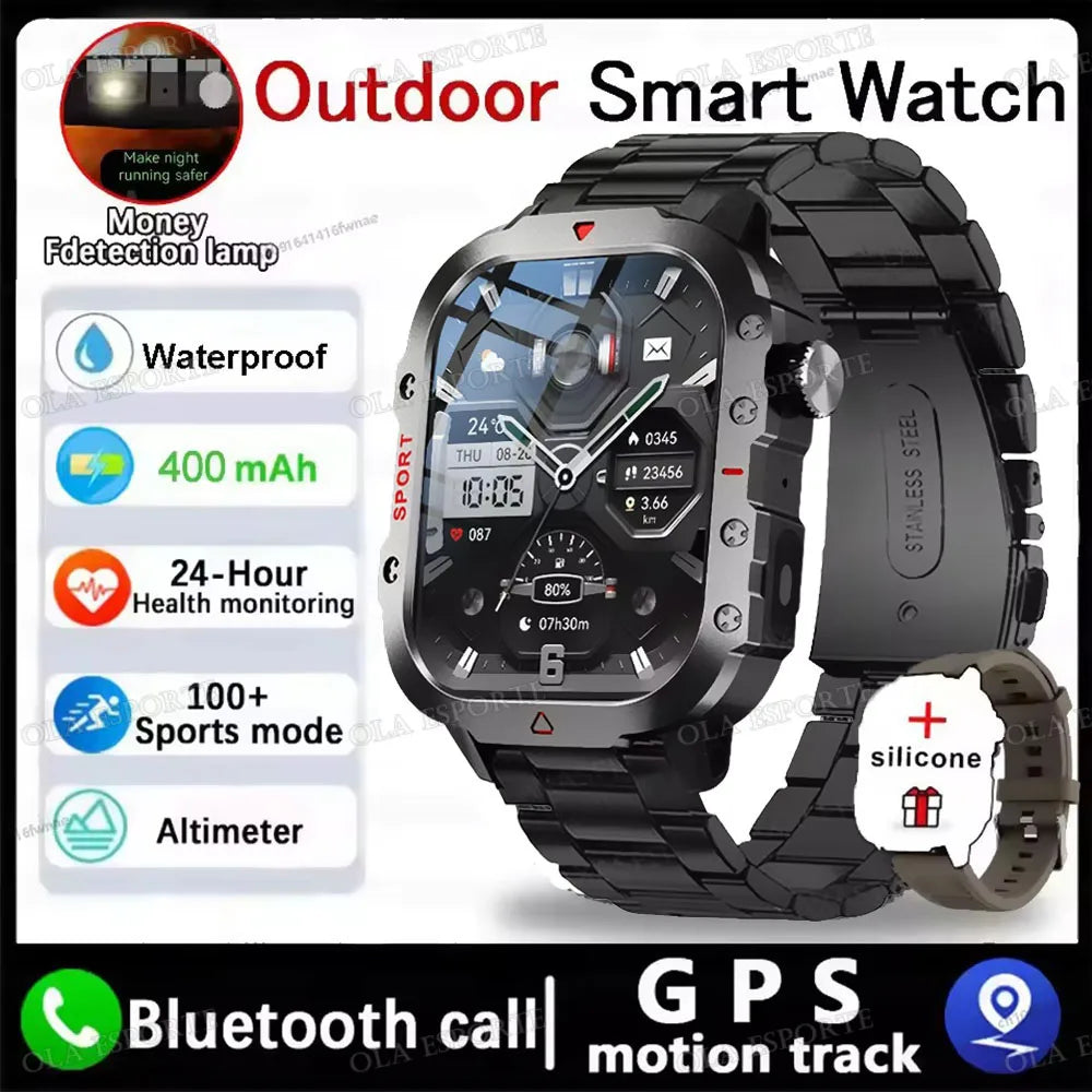 GPS Outdoor Smartwatch with Flashlight and Bluetooth Calling