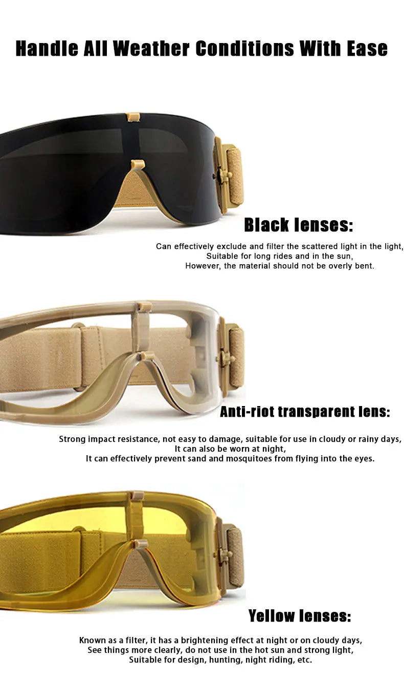 JSJM 2025 Tactical Goggles - Windproof UV400 Protective Eyewear for Shooting, Cycling, Mountaineering & Outdoor Sports