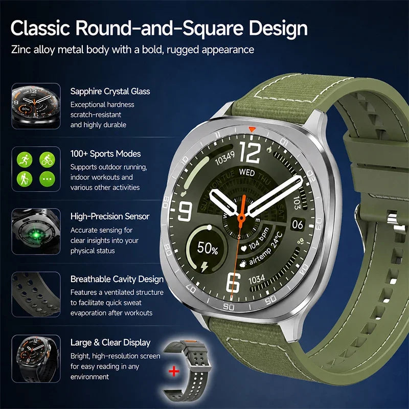 2026 W9 400mAh Men Smart Watch Multi Sport Modes Fitness Tracking Bluetooth Calling Large Battery SOS Outdoor Compass Smartwatch