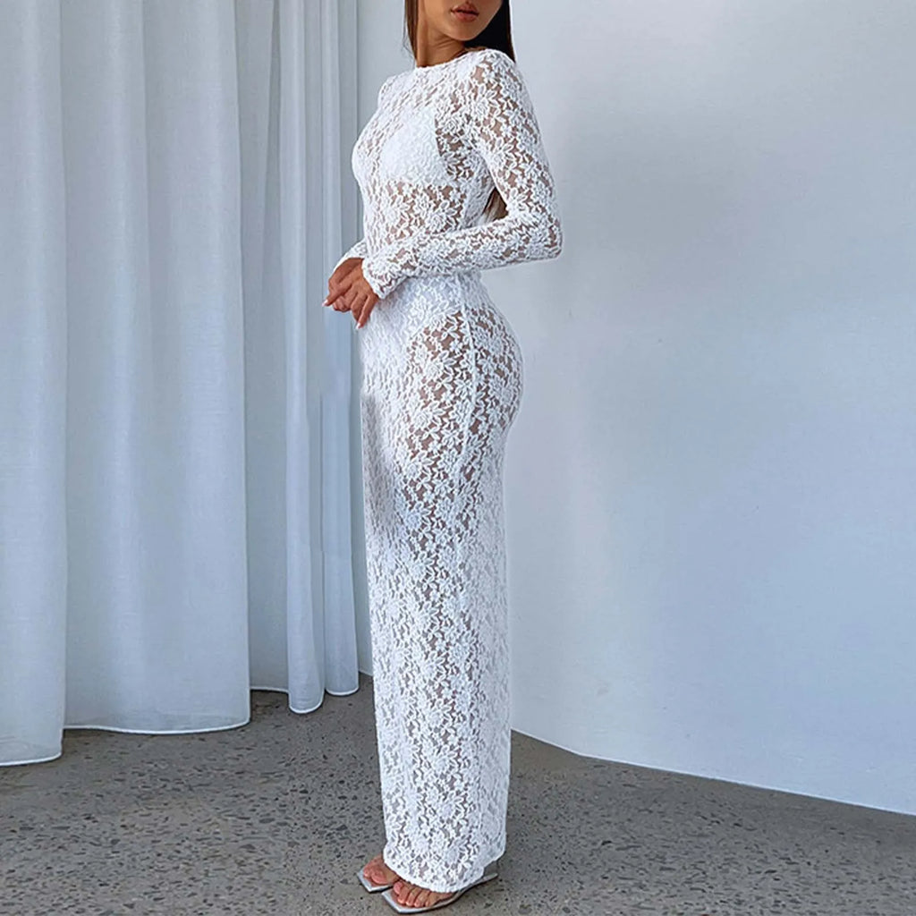 Abito in pizzo da donna con scollo rotondo