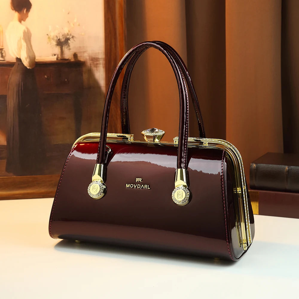 2026 New Retro Lacquer Leather Diamond Set Handbag, Banquet Wedding Shoulder Bag