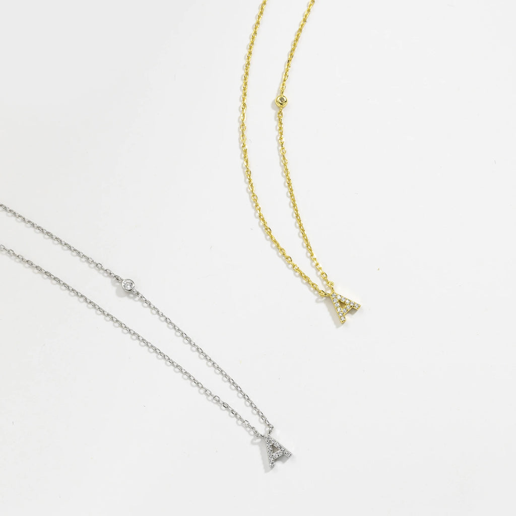 ANDYWEN Collier monogramme en argent sterling 925 plaqué or, petit pendentif avec zirconium cubique, 26 lettres de A à Z, initiale M, bijou pour femme

