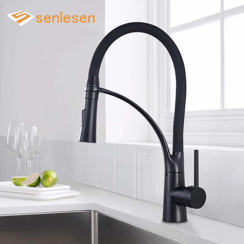 Grifo de cocina de goma, negro/níquel/cromo/dorado, con rotación de 360 grados, rociador extraíble y mezclador de agua fría y caliente