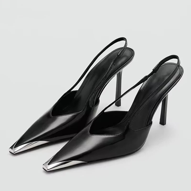 Scarpe slingback donna Liyke nere a punta con dettaglio metallico
