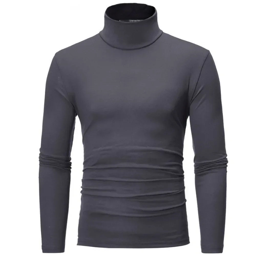 Autumn Spring Men's Bottoming Turtleneck Tops Slim Fit High Elastic Pullover Solid Color Stretchy Tees Basic Male Costume