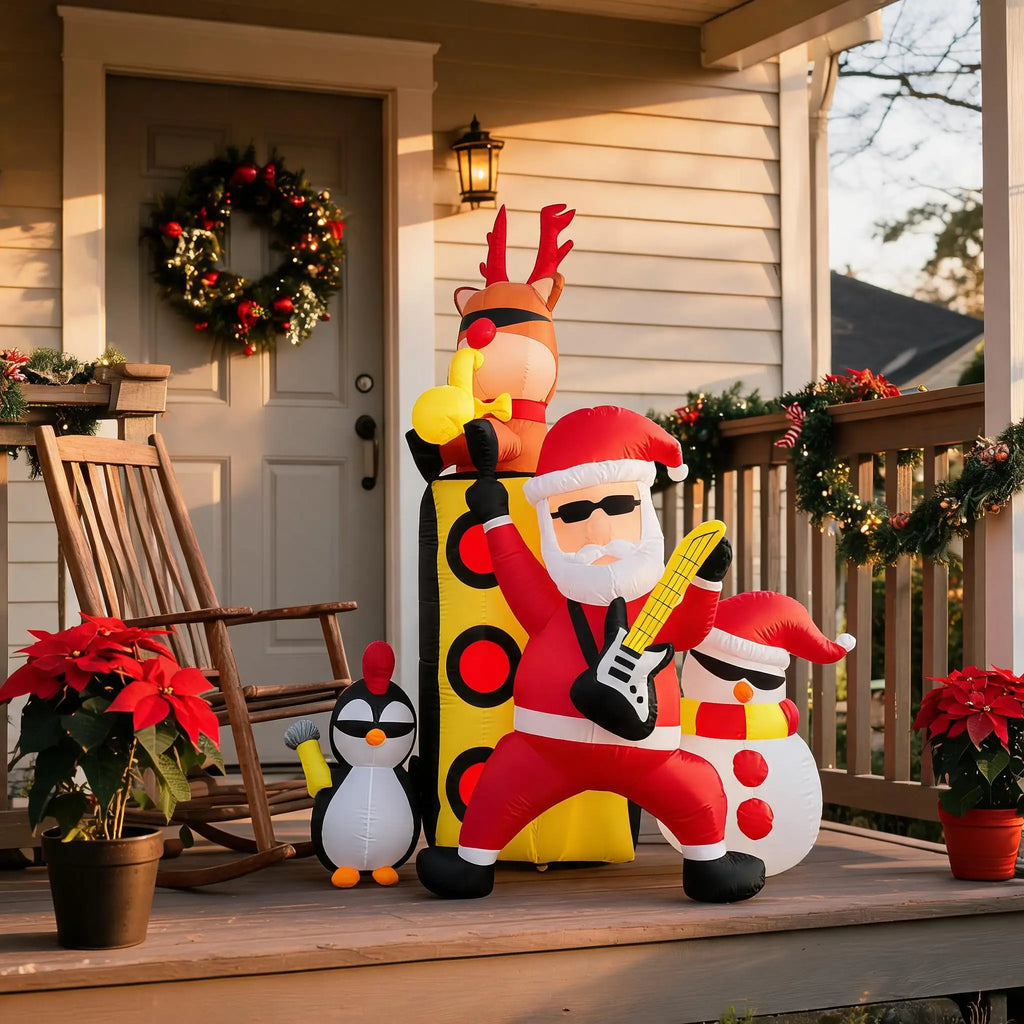 Christmas Inflatable Yard Decoration Santa with Drum Band Outdoor Holiday Lawn Inflatable Set Group Scene Snowman Penguin Reindeer Built In Fan LED Lights Waterproof Polyester Holiday Decor Supplies