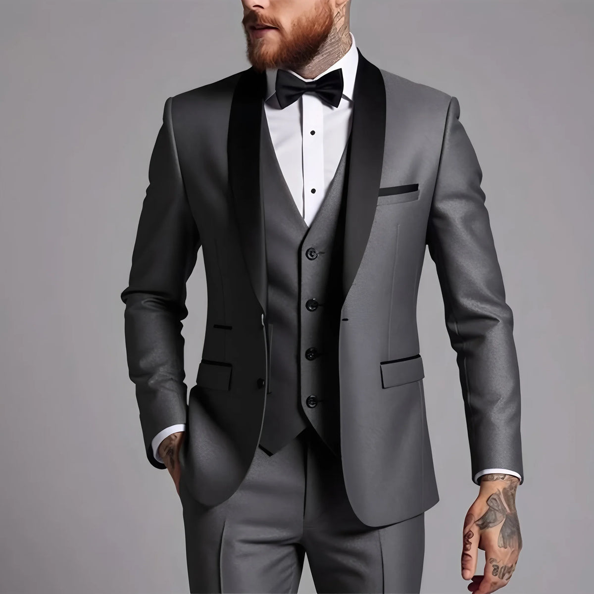 Men's 3 Piece Slim Fit Suit Set One Button Blazer Jacket Pants Tuxedo Set for Prom, Wedding and Business
