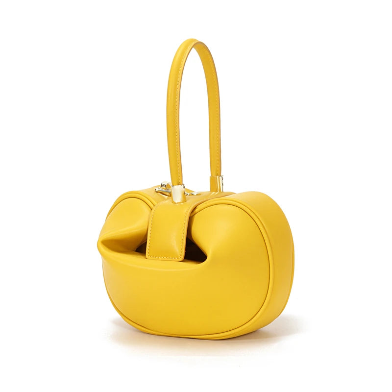 HIFASHION Small Genuine Leather Single Top Handle Bag Women Elegant Going Out Evening Party Pouch Purses Round Luxury Handbags