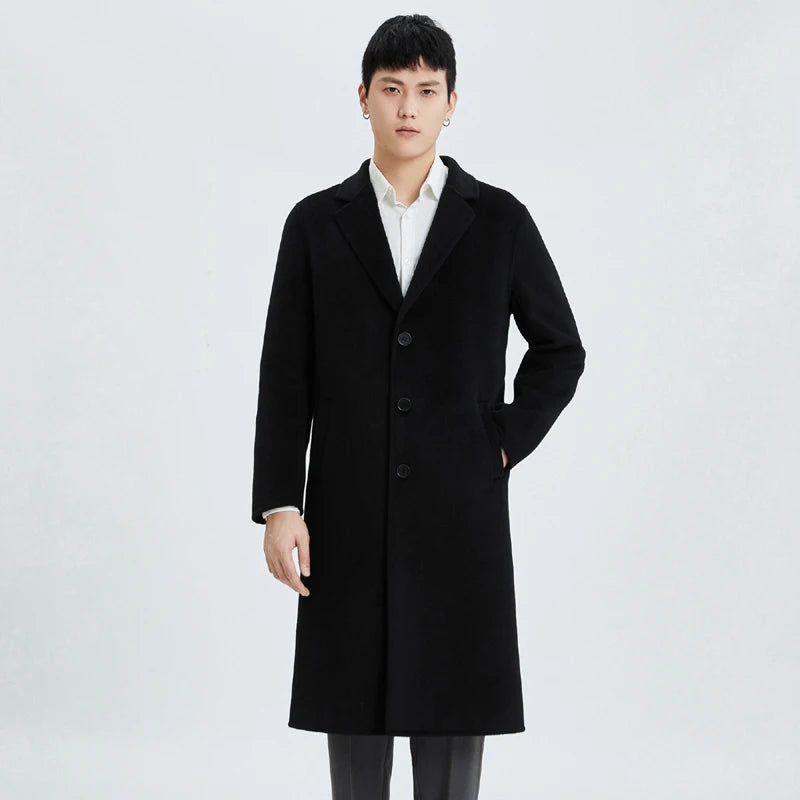 2026 Autumn/Winter New Men's Premium All-Wool Mid-Length Double-Faced Casual Trench Coat, Wool Overcoat