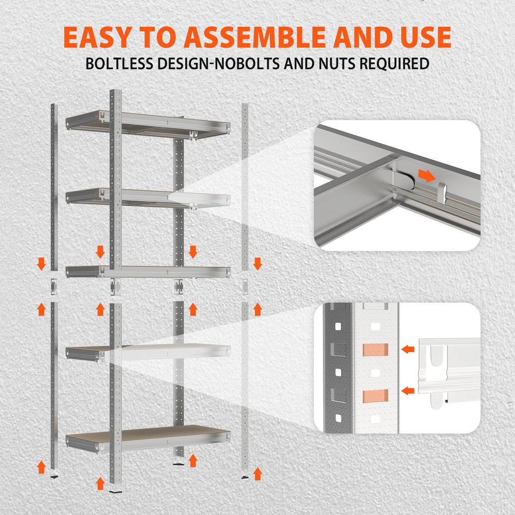 Étagère DayPlus pour rangement dans garage et remise, étagère à 5 niveaux, rayonnage sans boulons, unité d’étagères réglable et autoportante pour atelier