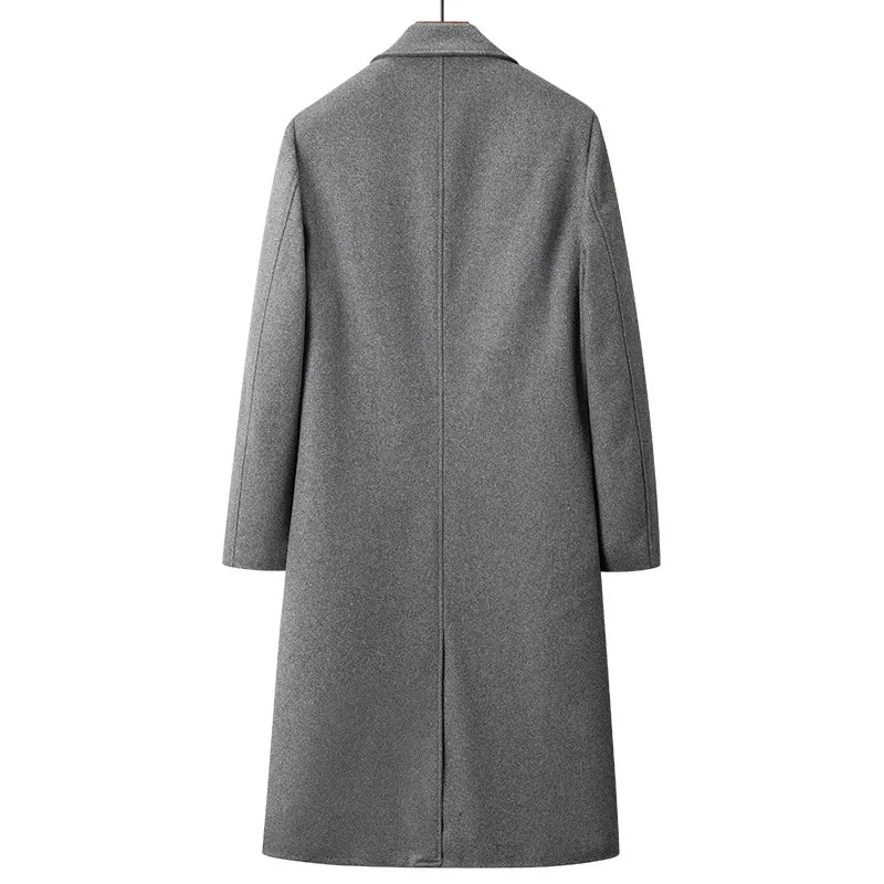 New Winter Men Double Breasted Long Woolen Blends Thicker Warm Cashmere Trench Coats Long Jackets Quality Male Winter Overcoats