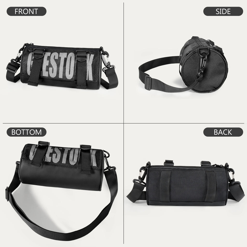Streetwear Crossbody Bag Mini Barrel Shoulder Bag Lightweight Mesh Sling Pack for Men Women Hip Hop Gym Dance Travel Daily Use