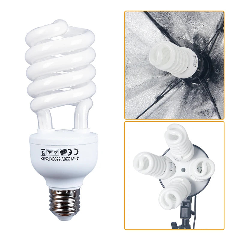 5500K Lumière du jour pour photographie 4 PIÈCES 45W Haute luminosité  Ampoules fluorescentes E27 pour studio photo vidéo