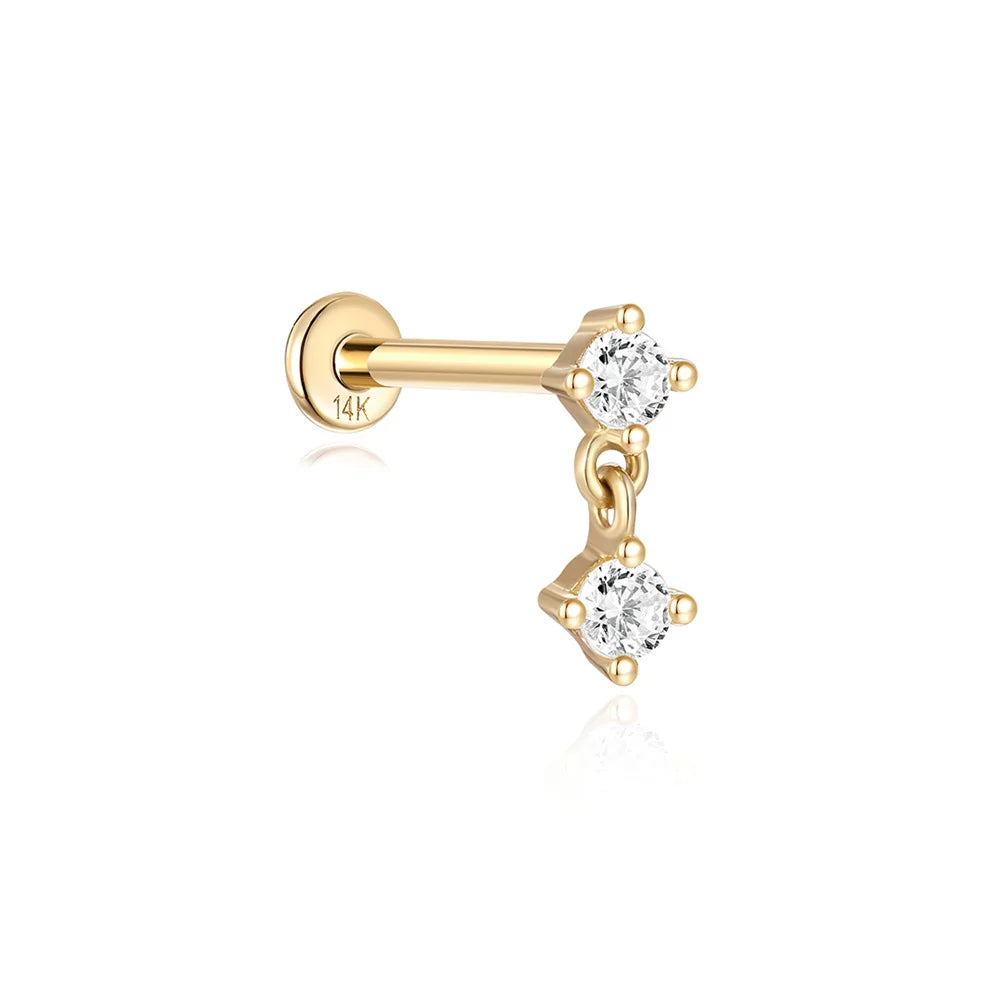 AIDE Real 14K Solid Gold Multiple Sizes Zircon Pendant Stud Earring Simple IND Piercing Ear Bone Ear Studs DIY Vintage Jewelry
