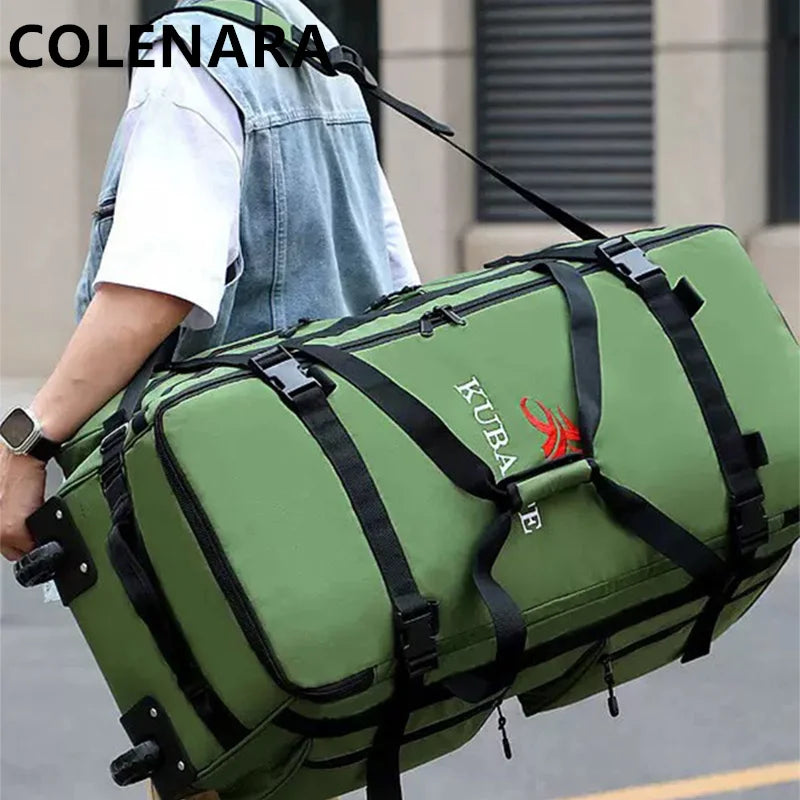 COLENARA New Oversized Travel Backpack Hand-held Folding Wheel Luggage Bag Outdoor Equipment Bag Multifunctional Tow Checked Bag