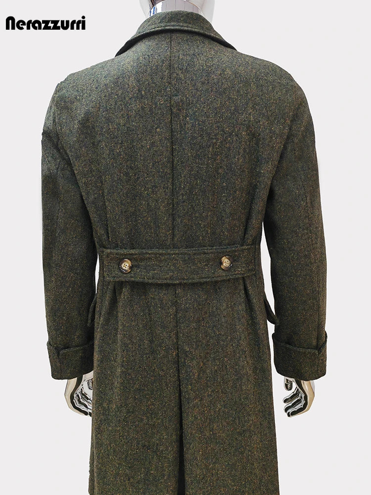 Nerazzurri Autumn Winter Long Luxury Elegant Chic Thick Warm Woolen Polo Coat for Men Double Breasted Wool & Blends Overcoat