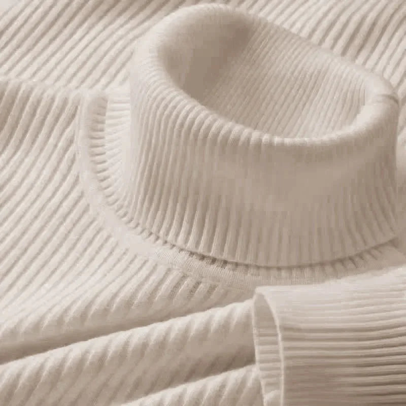 Autumn Winter Men's Striped Sweater Slim Fit High Elastic Knitted Pullover Turtleneck Warm Knitwear Male Casual Basic Sweaters