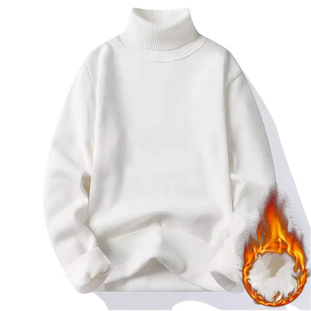 Autumn Winter Versatile Men's Turtleneck Sweater Knitting Solid Color Pullovers Sweater Warm Men Slim Fit Casual Clothing