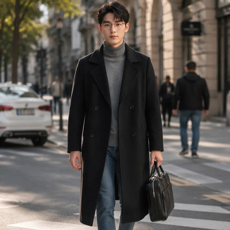 Jueqi Double-sided Wool Coat Men's Business Woolen Coat Mid-length Autumn and Winter New Woolen Coat
