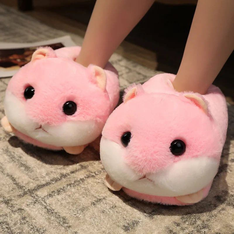 Pantuflas de casa de invierno y otoño para mujer con animales de dibujos animados, conejito, panda rojo y zorro, cálidas, de felpa, suaves y antideslizantes, para el hogar