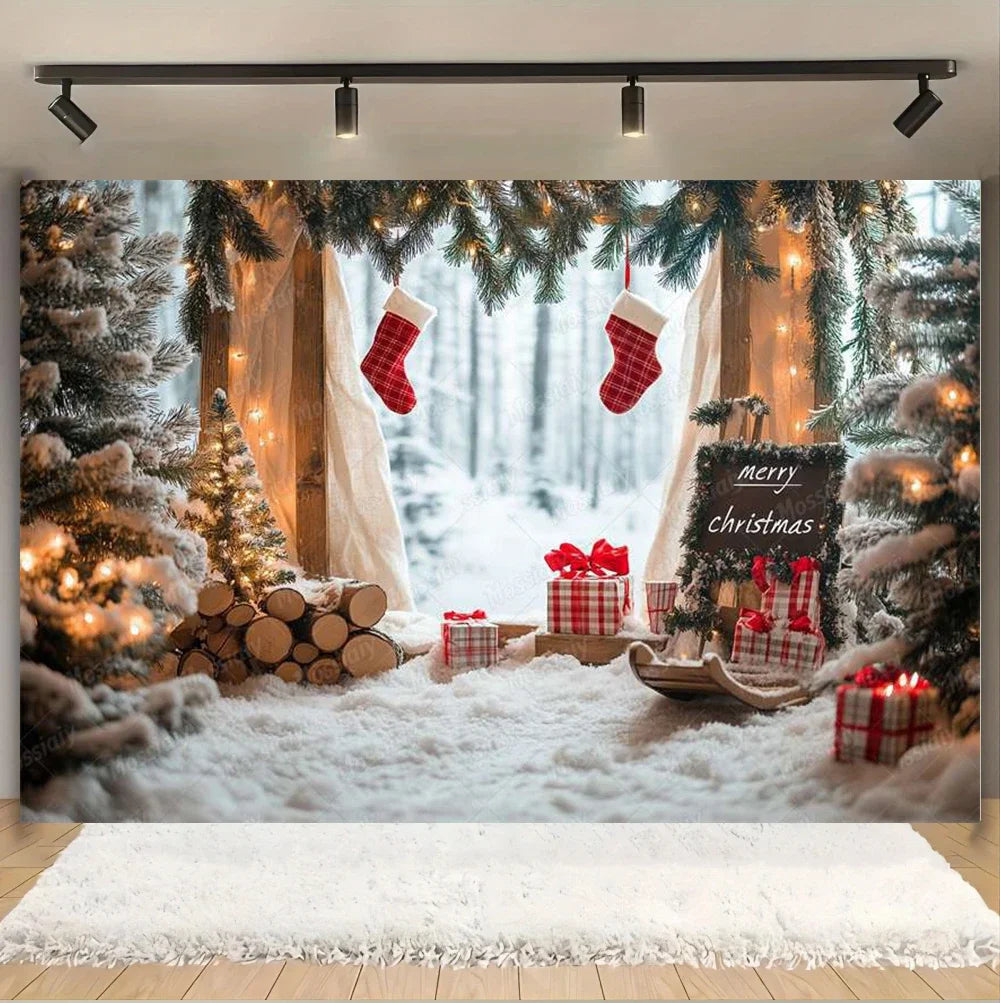 Christmas Forest Curtain Garland Night Lights Photography Backdrop Christmas Family Xmas Holiday Party Photo Portrait Decoration