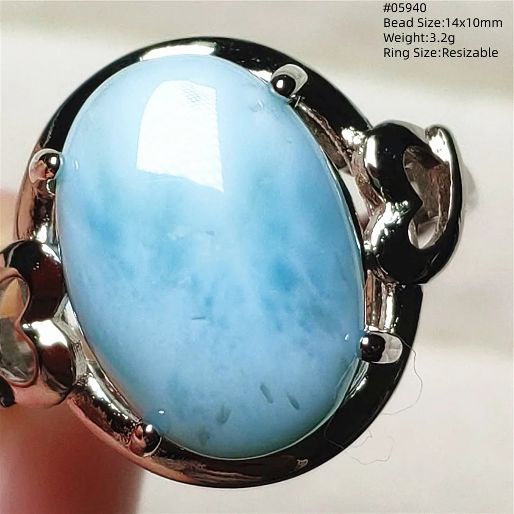 Anello regolabile in argento 925 con larimar
