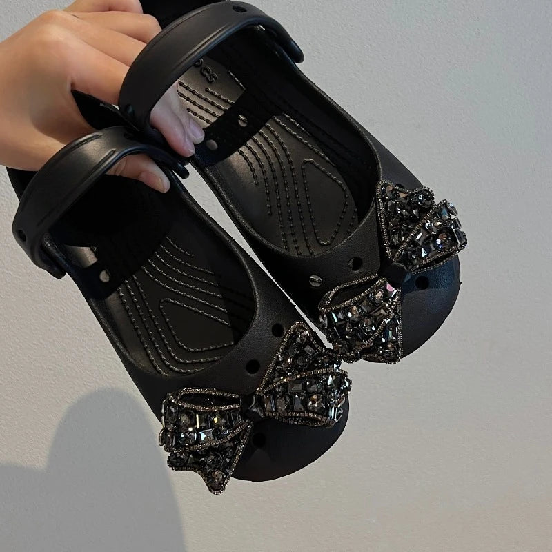 Elegantes adornos con lazo y diamantes de imitación para zapatos, accesorios de moda DIY para zuecos tipo ballet con agujeros, sandalias, fiestas, vacaciones y regalos.