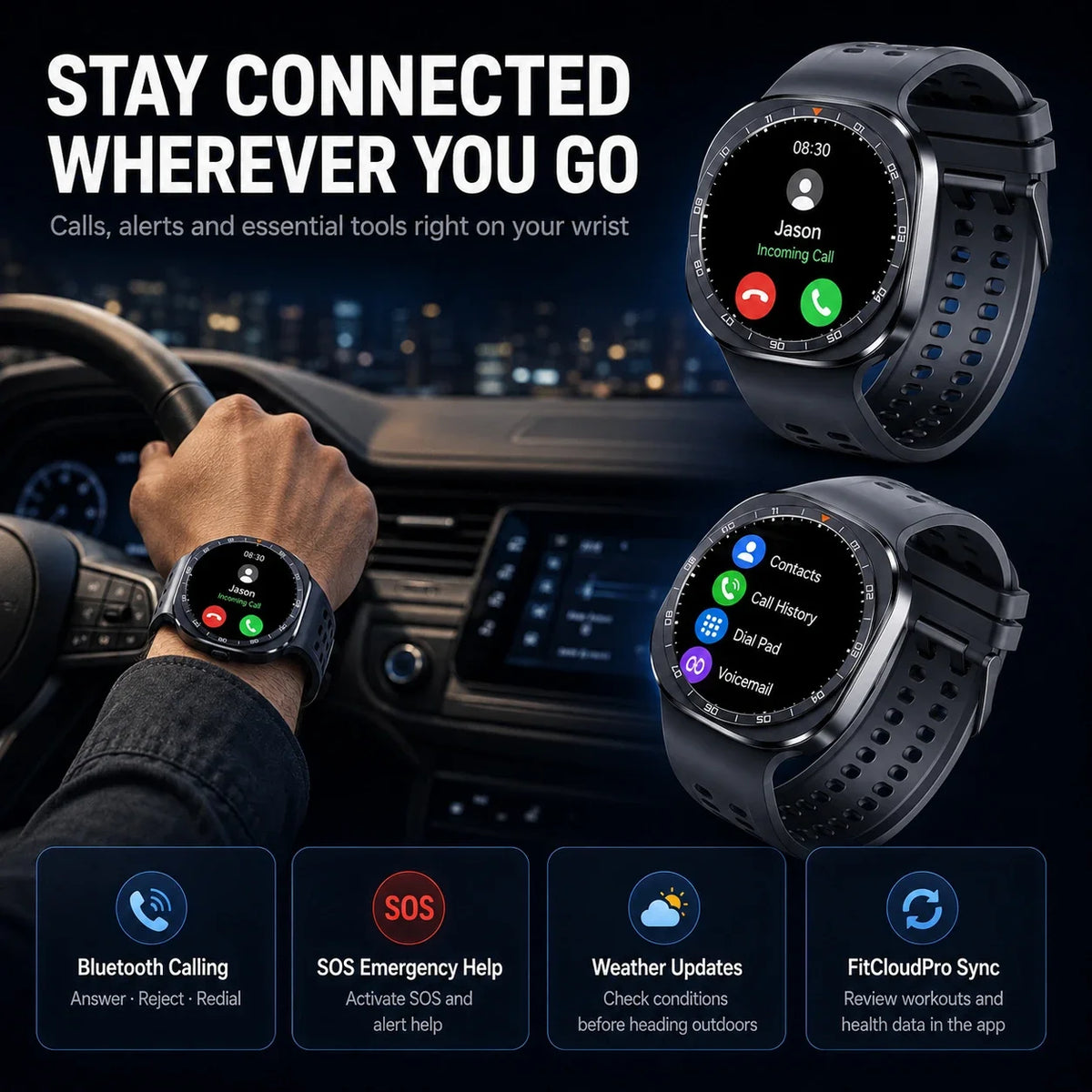 2026 W9 400mAh Men Smart Watch Multi Sport Modes Fitness Tracking Bluetooth Calling Large Battery SOS Outdoor Compass Smartwatch