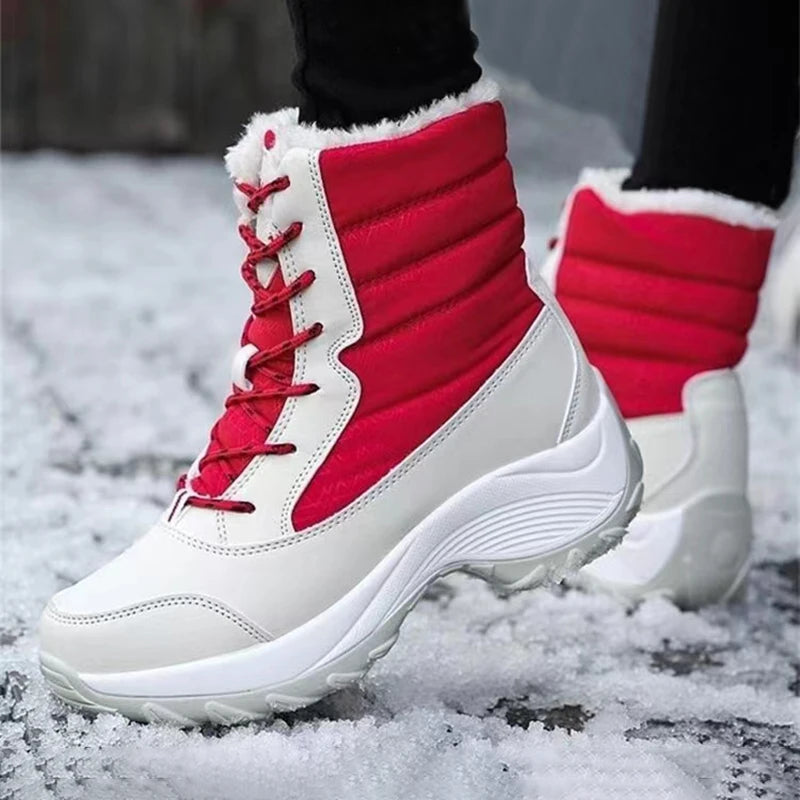 Damenstiefel wasserdichte Stiefel mit Absatz für den Winter 2023 trendige Plateau-Stiefeletten warme Schneeschuhe Plüsch-Kurzstiefel für draußen