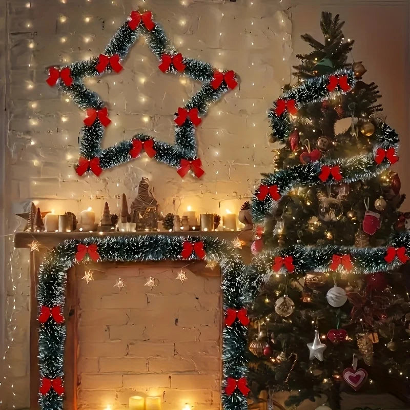 Artificial Christmas Garland Xmas Tinsel Garlands with Bowknot for DIY Wreath Christmas Tree Ornaments New Year Home Table Decor