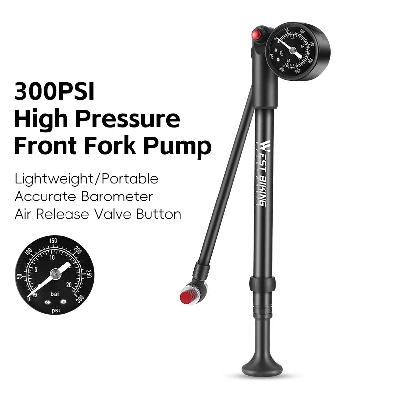WEST BIKING Bomba para bicicleta de 300/400 PSI de alta presión para horquilla delantera, portátil, con válvula Schrader, accesorios para bicicleta