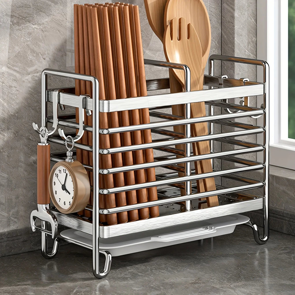Organizador de utensilios de pared sin taladrar. Organizador de acero inoxidable que ahorra espacio para cubiertos de cocina, ideal para espacios pequeños.