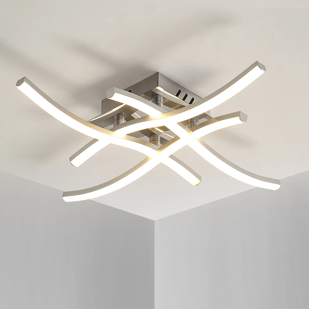 Plafonnier LED moderne, 4 luminaires intégrés au design élégant et incurvé, éclairage de plafond blanc froid 6500 K pour salon