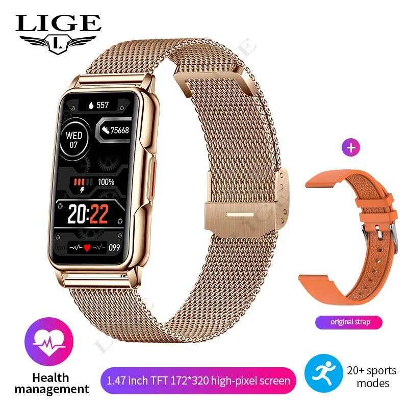 LIGE Smart Watch Women Full Touch Screen Bluetooth Call IP67 Waterproof Sports Fitness Tracker Smartwatch Women
