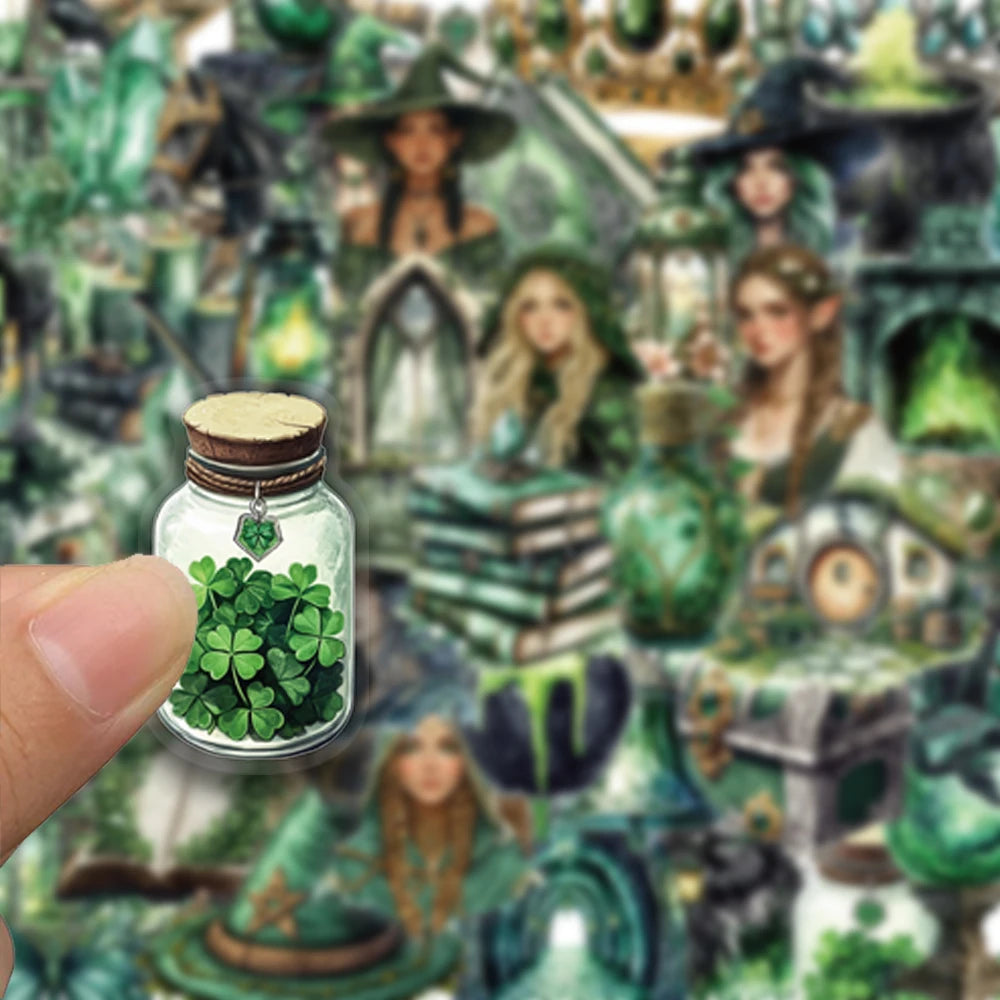 50 Stück Aufkleber aus der Forest-Witch-Serie, geeignet zum Verzieren von Wasserflaschen, Laptops und Aufbewahrungsboxen, wasserfeste PET-Aufkleber
