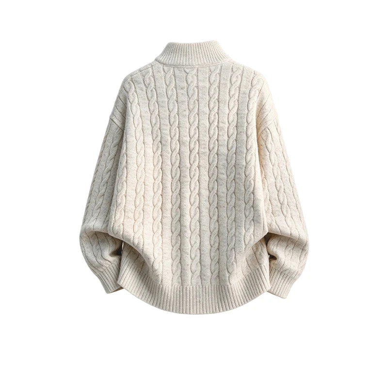 Autumn Fashion Sweatercoat for Men Mock Neck Old Money Jacquard Zipper Cardigan Solid Color Simple Style Knittedwear